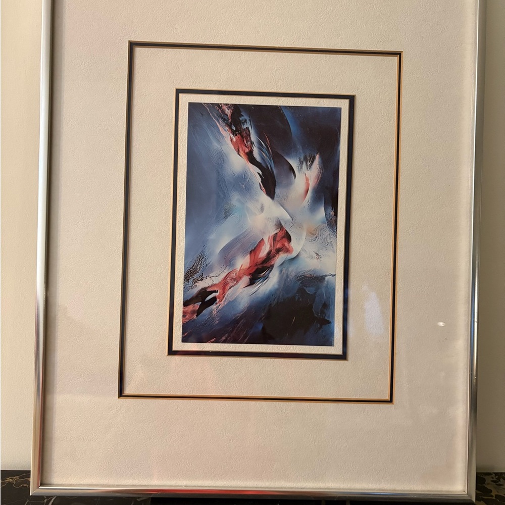 20x16 Framed Original Art Blue/Red Double Matted Professionally Done Metal Frame